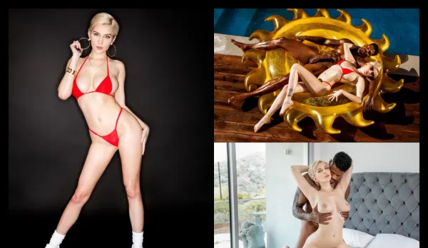 Short-Haired Model Skye Blue Masturbates Her Big Tits and Rides Black Monster Cock